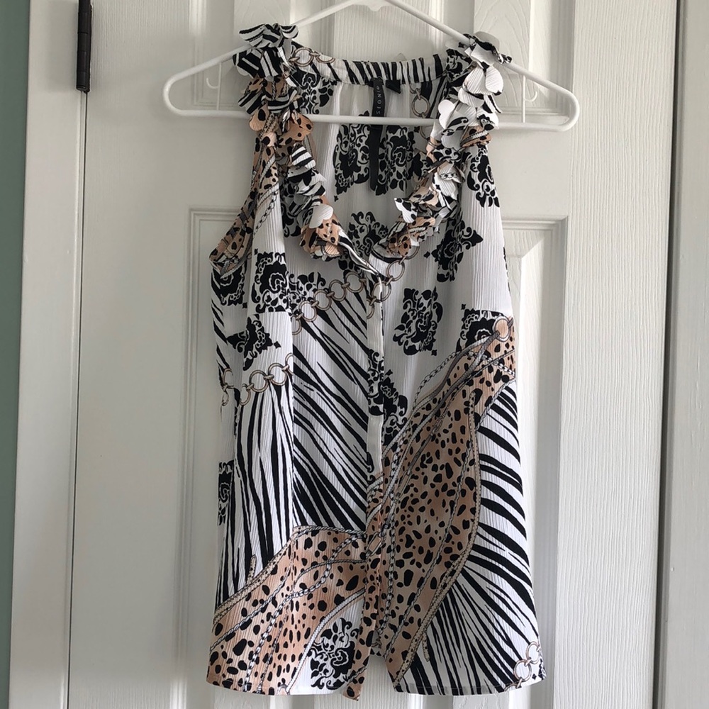 Sioni animal print ruffled collar sleeveless summer blouse